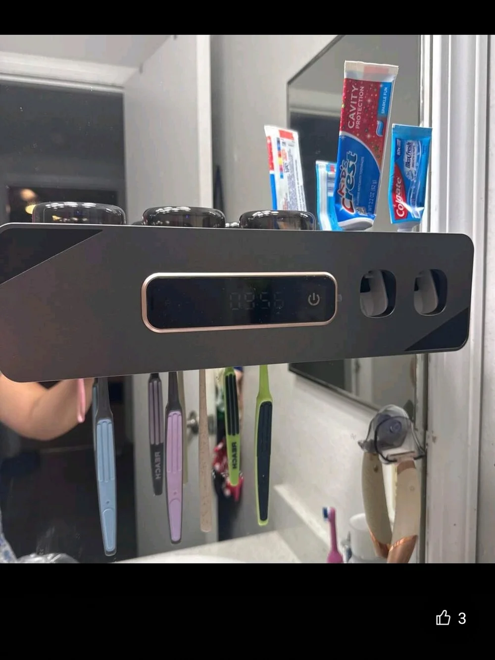 Wall-Mount Electric Toothbrush & Accessory Organizer - Black